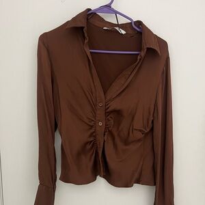 Zara Satin Brown Women's Top